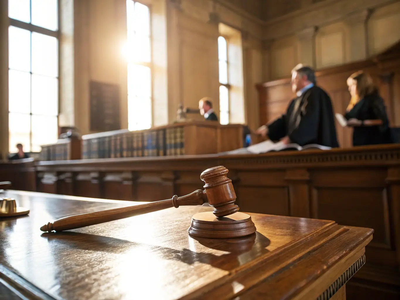 A gavel resting on a law book in a courtroom, symbolizing legal proceedings related to inheritance and estate disputes.