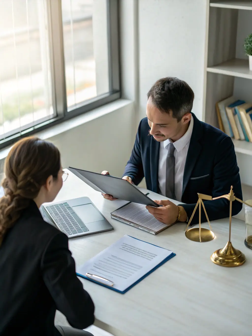 A supportive lawyer listening attentively to a client in a comfortable setting, conveying empathy and understanding in family law matters.